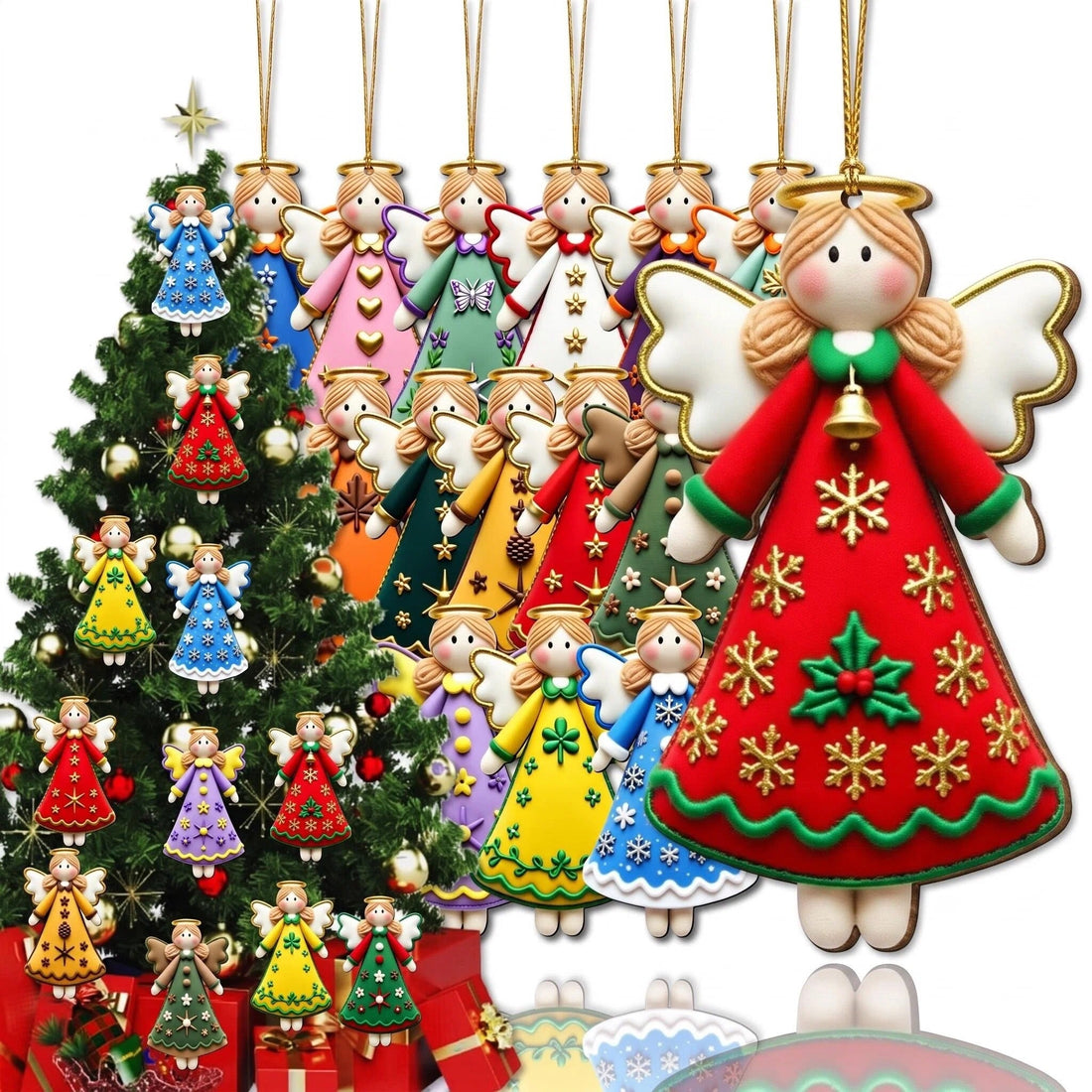 AdornJoy Elegant Angel with colored dresses wooden ornaments
