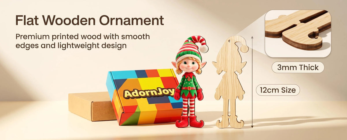 AdornJoy wooden elf ornament and box
