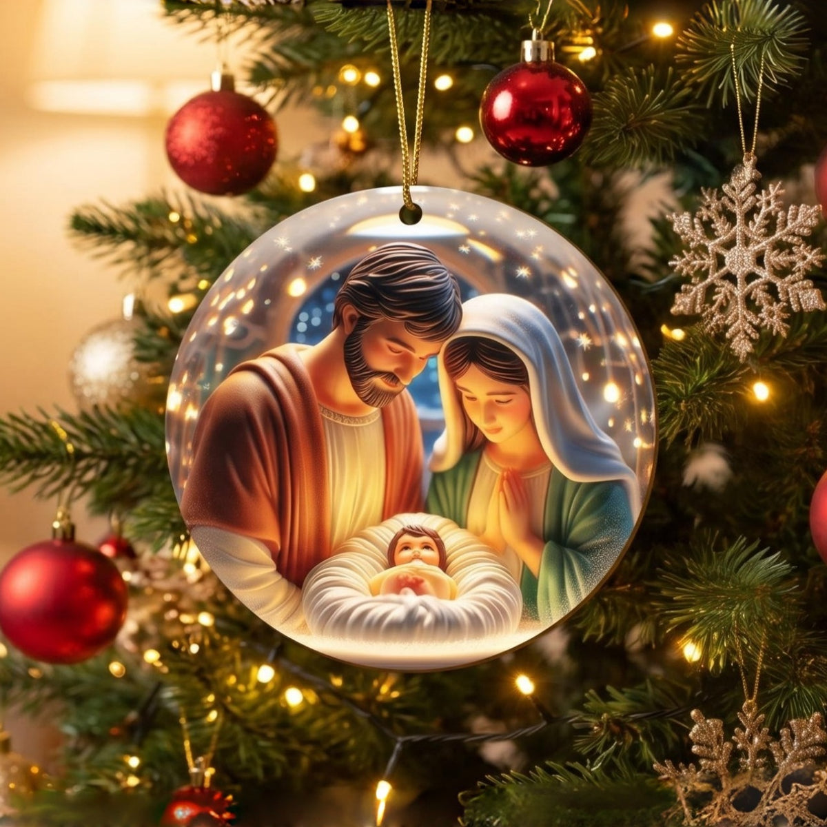 Christmas tree with Nativity ornament