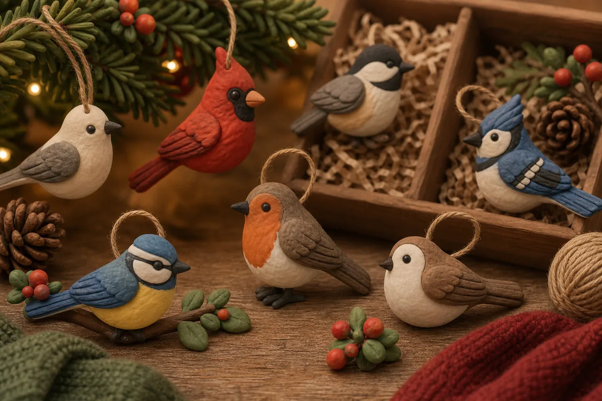 Editorial illustration illustrating Best Bird Christmas Ornaments: Wooden Alternatives