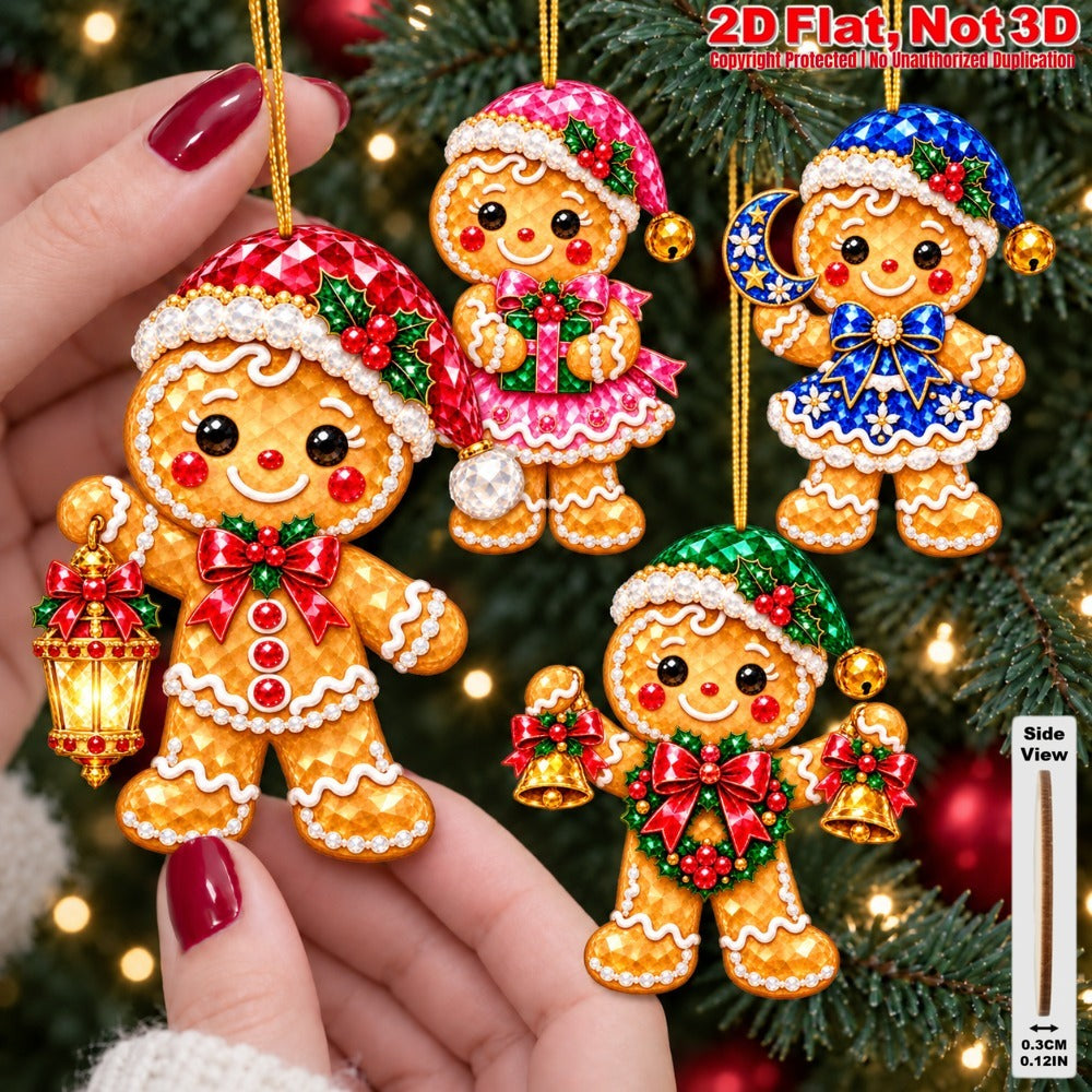 2D Flat 18Pcs Colorful Ornate Christmas Gingerbread Man Wooden Ornaments, Gorgeous Gingerbread Hanging Tree Toppers, Xmas Tree, Wall, Window, Door, Mantel, Porch Decor & Holiday Gift