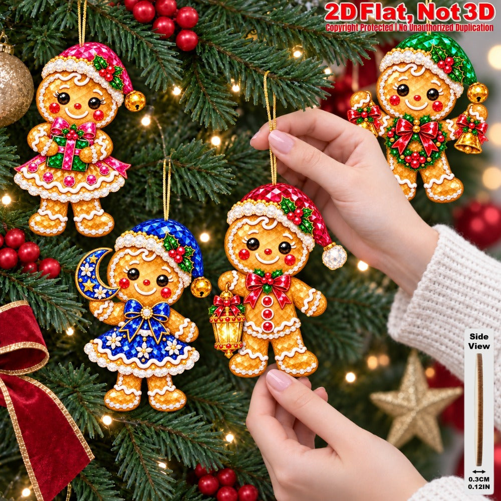 2D Flat 12Pcs Colorful Ornate Christmas Gingerbread Man Wooden Ornaments, Gorgeous Gingerbread Hanging Tree Toppers, Xmas Tree, Wall, Window, Door, Mantel, Porch Decor & Holiday Gift