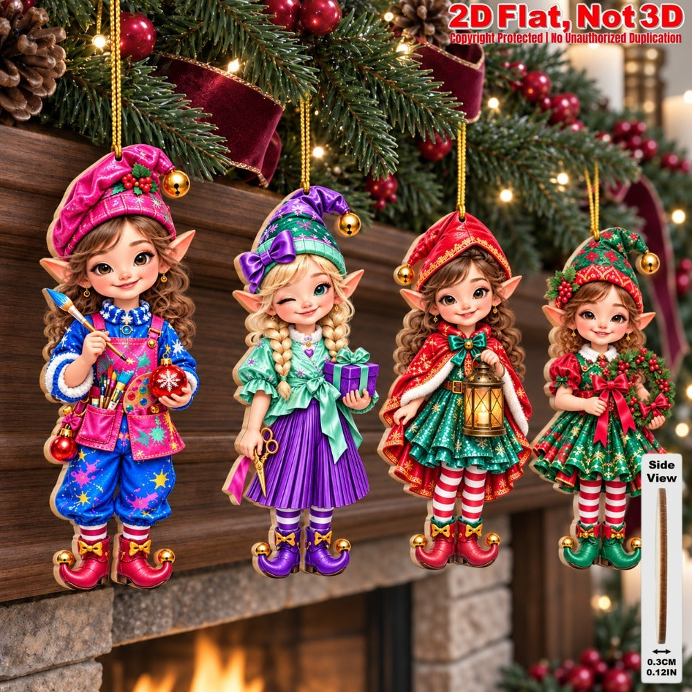 2D Flat 12Pcs Colorful Vintage Christmas Elf Wooden Ornaments, Retro Elf Hanging Tree Toppers, Xmas Tree, Wall, Window, Door, Mantel, Porch Decor & Holiday Gift