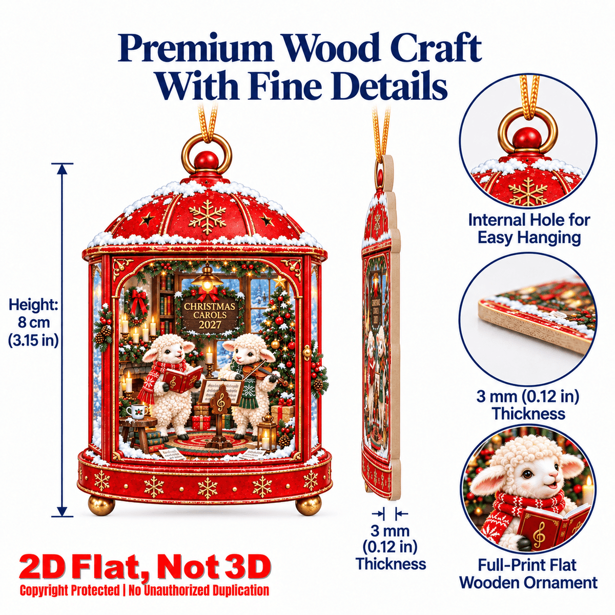 2D Flat 18Pcs Christmas Animal Lantern Scene Wooden Ornaments, Winter Wildlife Lantern Hanging Tree Toppers, Xmas Tree, Wall, Window, Door, Mantel, Porch Decor & Holiday Gift
