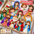 2D Flat 12Pcs Ornate Felt-Style Nativity Character Wooden Ornaments, Gorgeous Holy Birth Figures Hanging Tree Toppers, Xmas Tree, Wall, Window, Door, Mantel, Porch Decor & Holiday Gift