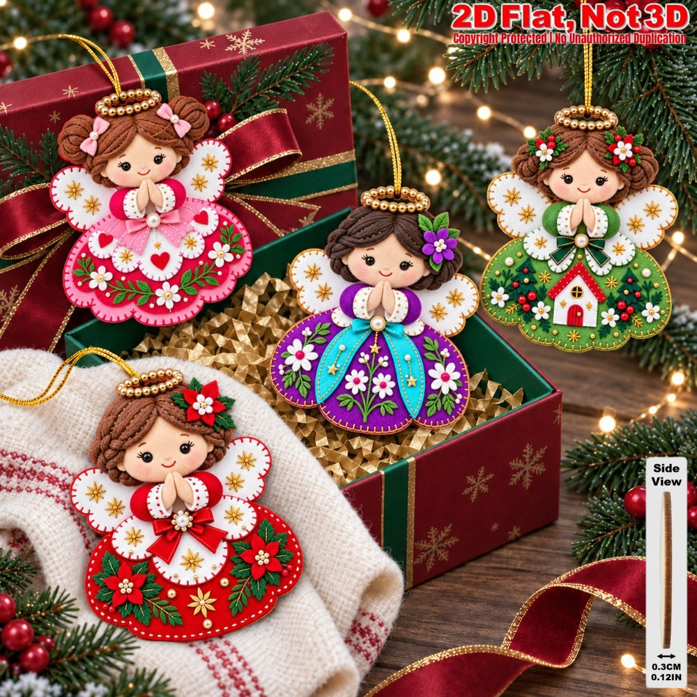 2D Flat 18Pcs Colorful Ornate Felt-Style Christmas Angel Wooden Ornaments, Gorgeous Angel Hanging Tree Toppers, Xmas Tree, Wall, Window, Door, Mantel, Porch Decor & Holiday Gift