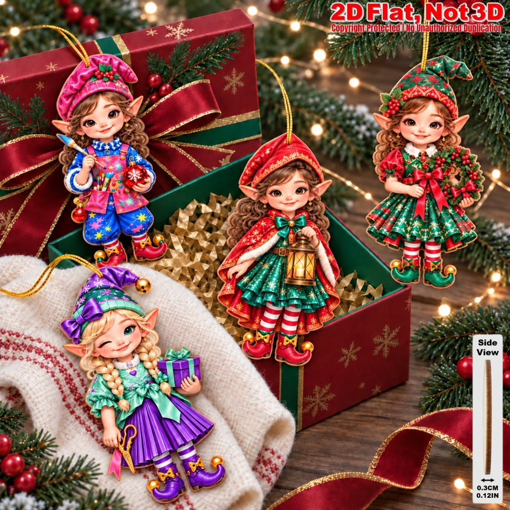 2D Flat 18Pcs Colorful Vintage Christmas Elf Wooden Ornaments, Retro Elf Hanging Tree Toppers, Xmas Tree, Wall, Window, Door, Mantel, Porch Decor & Holiday Gift
