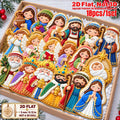 2D Flat 18Pcs Ornate Cookie-Style Nativity Character Wooden Ornaments, Gorgeous Holy Birth Figures Hanging Tree Toppers, Xmas Tree, Wall, Window, Door, Mantel, Porch Decor & Holiday Gift