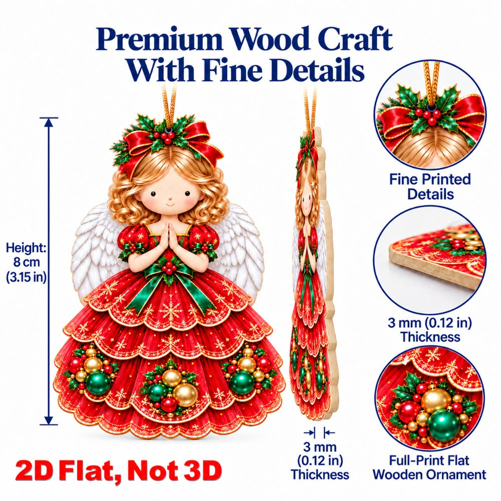 2D Flat 18Pcs Colorful Ornate Praying Christmas Angel Wooden Ornaments, Gorgeous Winged Angel Hanging Tree Toppers, Xmas Tree, Wall, Window, Door, Mantel, Porch Decor & Holiday Gift