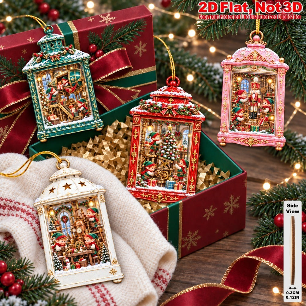 2D Flat 18Pcs Steampunk Elf Mini Scene Wooden Ornaments, Vintage Christmas Lantern Elf Hanging Tree Toppers, Xmas Tree, Wall, Window, Door, Mantel, Porch Decor & Holiday Gift
