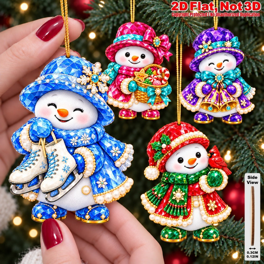 2D Flat 18Pcs Colorful Ornate Crystal Textured Snowman Wooden Ornaments, Gorgeous Festive Snowman Hanging Tree Toppers, Xmas Tree, Wall, Window, Door, Mantel, Porch Decor & Holiday Gift