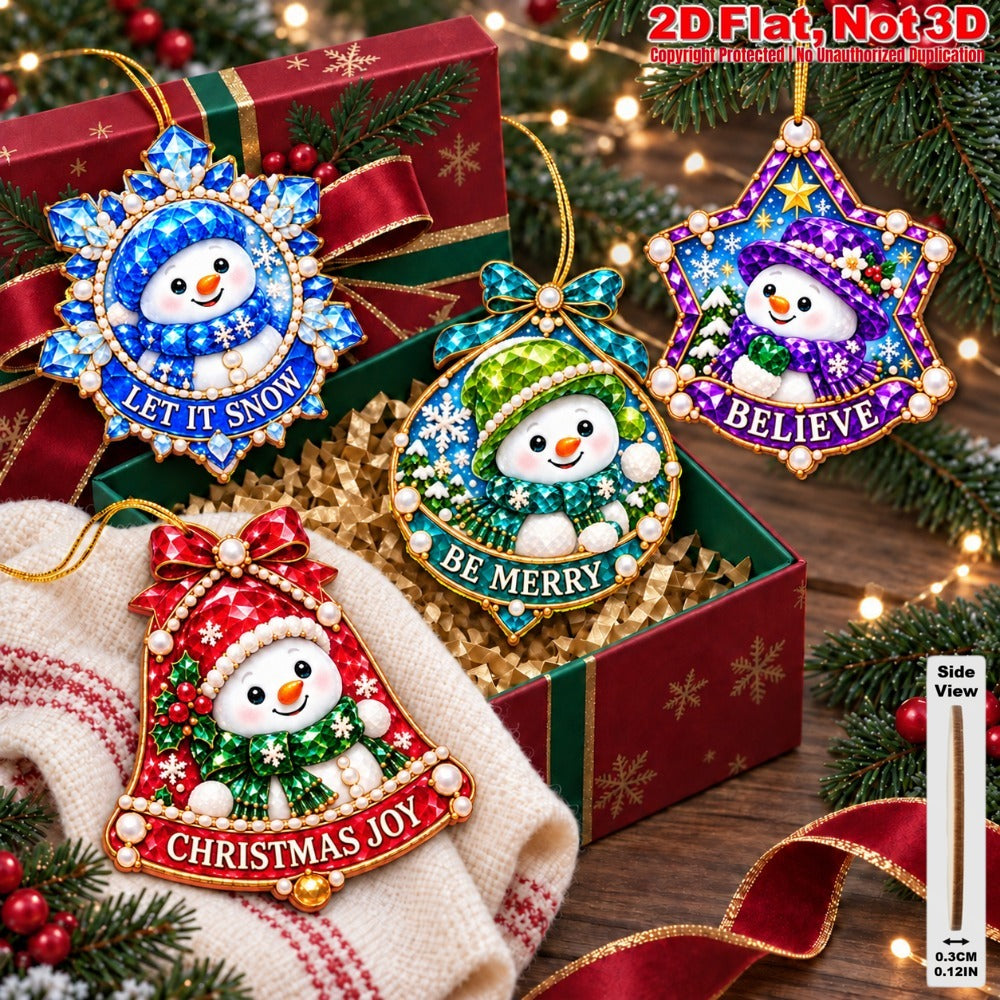 2D Flat 18Pcs Colorful Ornate Crystal Textured Snowman With Christmas Quotes Wooden Ornaments, Gorgeous Festive Snowman Hanging Tree Toppers, Xmas Tree, Wall, Window, Door, Mantel, Porch Decor & Holiday Gift