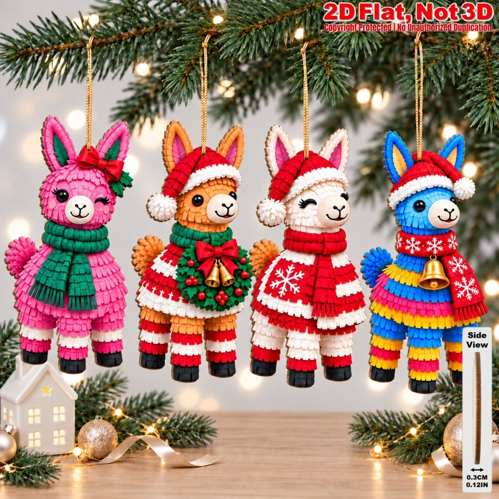 2D Flat 12Pcs Christmas Colorful Knitted Style Llama Wooden Ornaments, Vibrant Xmas Hanging Tree Toppers, Xmas Tree, Wall, Window, Door, Mantel, Porch Decor & Holiday Gift