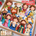 2D Flat 12Pcs Ornate Clay-Style Nativity Scene Wooden Ornaments, Gorgeous Holy Birth Character Hanging Tree Toppers, Xmas Tree, Wall, Window, Door, Mantel, Porch Decor & Holiday Gift