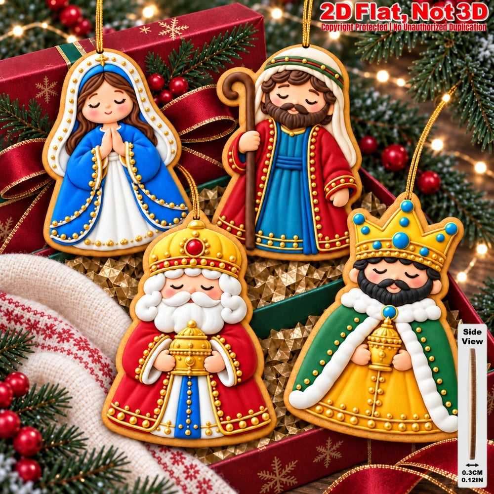 2D Flat 18Pcs Ornate Cookie-Style Nativity Character Wooden Ornaments, Gorgeous Holy Birth Figures Hanging Tree Toppers, Xmas Tree, Wall, Window, Door, Mantel, Porch Decor & Holiday Gift