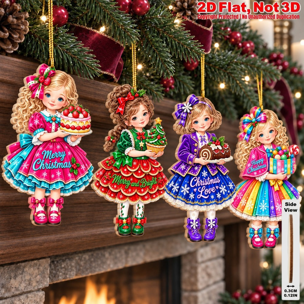 2D Flat 18Pcs Christmas Holiday Girl Wooden Ornaments, Girl with Festive Christmas Greetings Quotes, Vibrant Xmas Hanging Tree Toppers, Xmas Tree, Wall, Window, Door, Mantel, Porch Decor & Holiday Gift