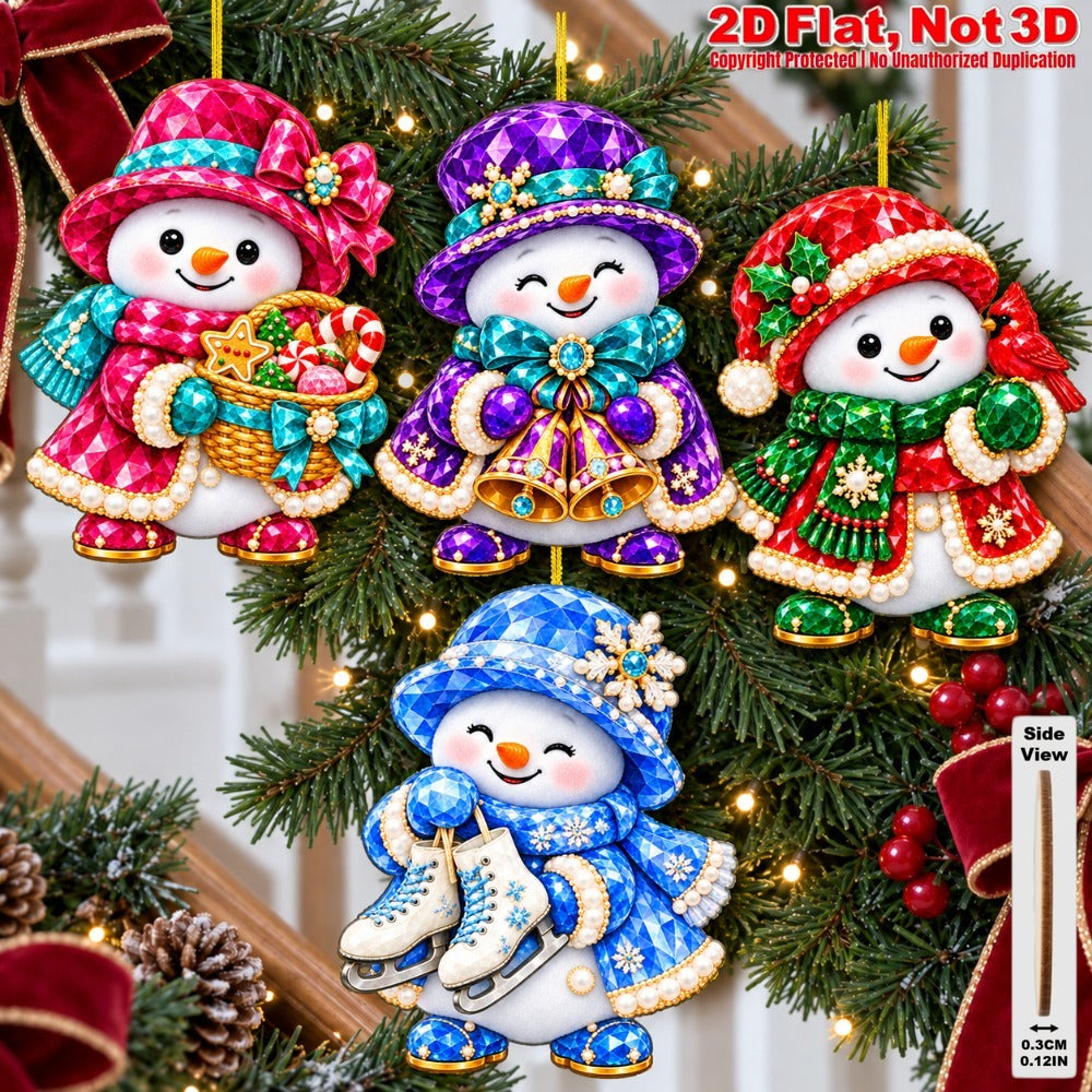 2D Flat 18Pcs Colorful Ornate Crystal Textured Snowman Wooden Ornaments, Gorgeous Festive Snowman Hanging Tree Toppers, Xmas Tree, Wall, Window, Door, Mantel, Porch Decor & Holiday Gift