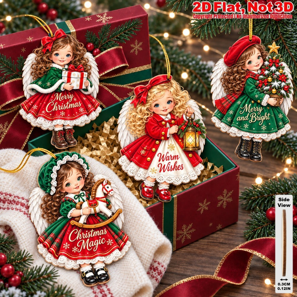 2D Flat 12Pcs Christmas Angel Wooden Ornaments, Festive Quote Printed Angel Hanging Tree Toppers, Xmas Tree, Wall, Window, Door, Mantel, Porch Decor & Holiday Gift
