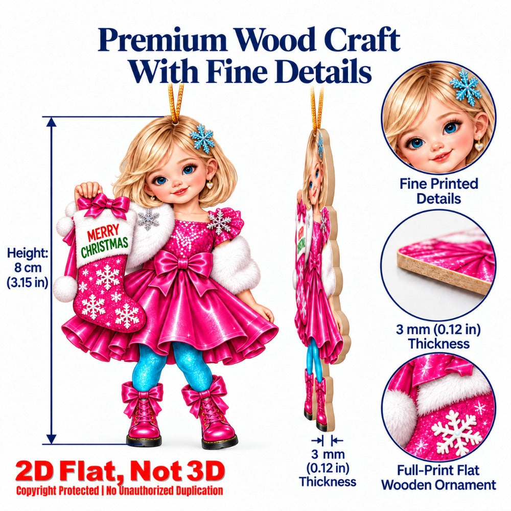 2D Flat 12Pcs Christmas Winter Outfit Girl Wooden Ornaments, Girl with Festive Christmas Greetings Quotes, Vibrant Xmas Hanging Tree Toppers, Xmas Tree, Wall, Window, Door, Mantel, Porch Decor & Holiday Gift