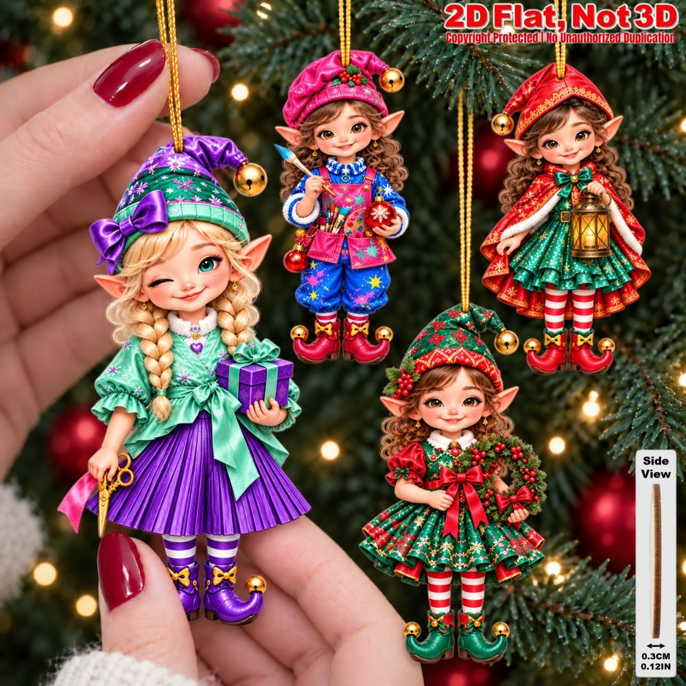 2D Flat 12Pcs Colorful Vintage Christmas Elf Wooden Ornaments, Retro Elf Hanging Tree Toppers, Xmas Tree, Wall, Window, Door, Mantel, Porch Decor & Holiday Gift