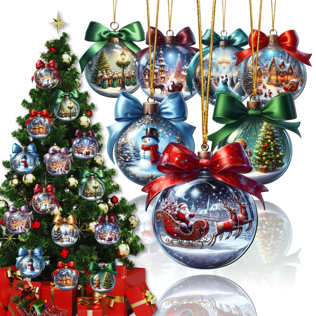 AdornJoy - Vintage Winter Landscape – Classic 3mm Wooden Christmas Ornament, 2D Flat Printed Tree Decoration, 12 Piece Sets