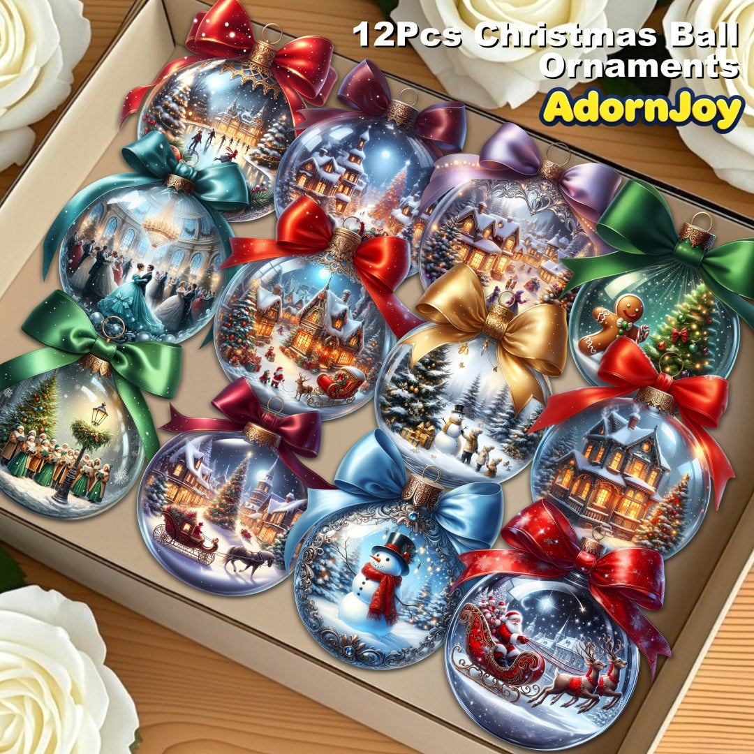 AdornJoy - Vintage Winter Landscape – Classic 3mm Wooden Christmas Ornament, 2D Flat Printed Tree Decoration, 12 Piece Sets