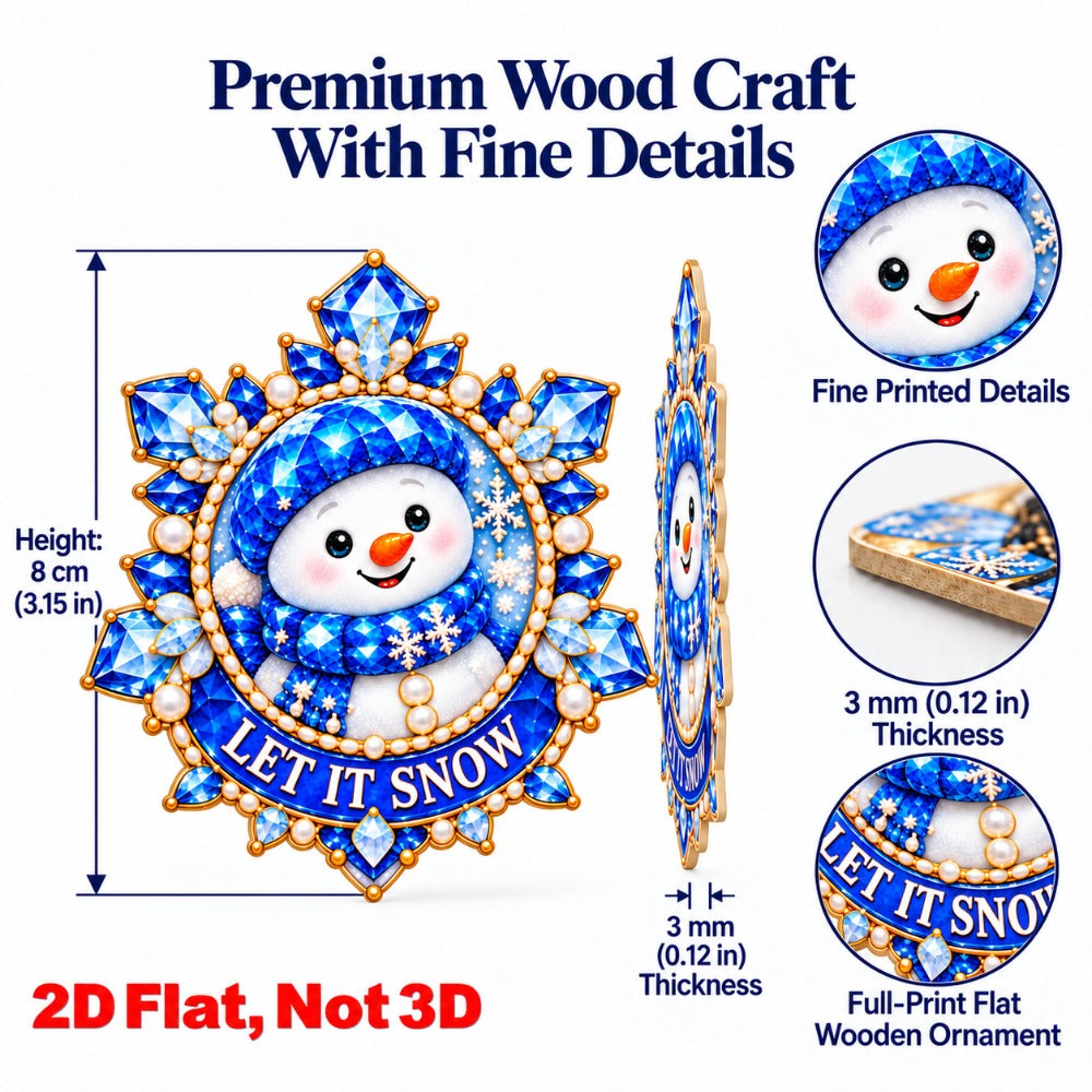 2D Flat 18Pcs Colorful Ornate Crystal Textured Snowman With Christmas Quotes Wooden Ornaments, Gorgeous Festive Snowman Hanging Tree Toppers, Xmas Tree, Wall, Window, Door, Mantel, Porch Decor & Holiday Gift