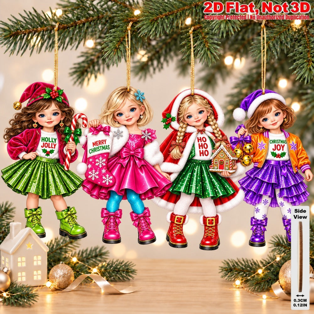 2D Flat 18Pcs Christmas Winter Outfit Girl Wooden Ornaments, Girl with Festive Christmas Greetings Quotes, Vibrant Xmas Hanging Tree Toppers, Xmas Tree, Wall, Window, Door, Mantel, Porch Decor & Holiday Gift