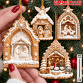 2D Flat 18Pcs Ornate Gingerbread Shaped Nativity Scene Wooden Ornaments, Snowy Holy Birth Hanging Tree Toppers, Xmas Tree, Wall, Window, Door, Mantel, Porch Decor & Holiday Gift