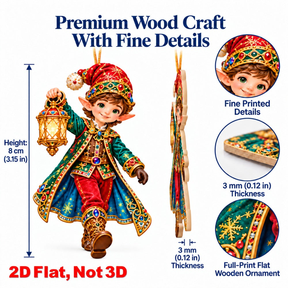 2D Flat 12Pcs Vintage Elf Christmas Wooden Ornaments, Retro Themed Hanging Tree Toppers, Xmas Tree, Wall, Window, Door, Mantel, Porch Decor & Holiday Gift