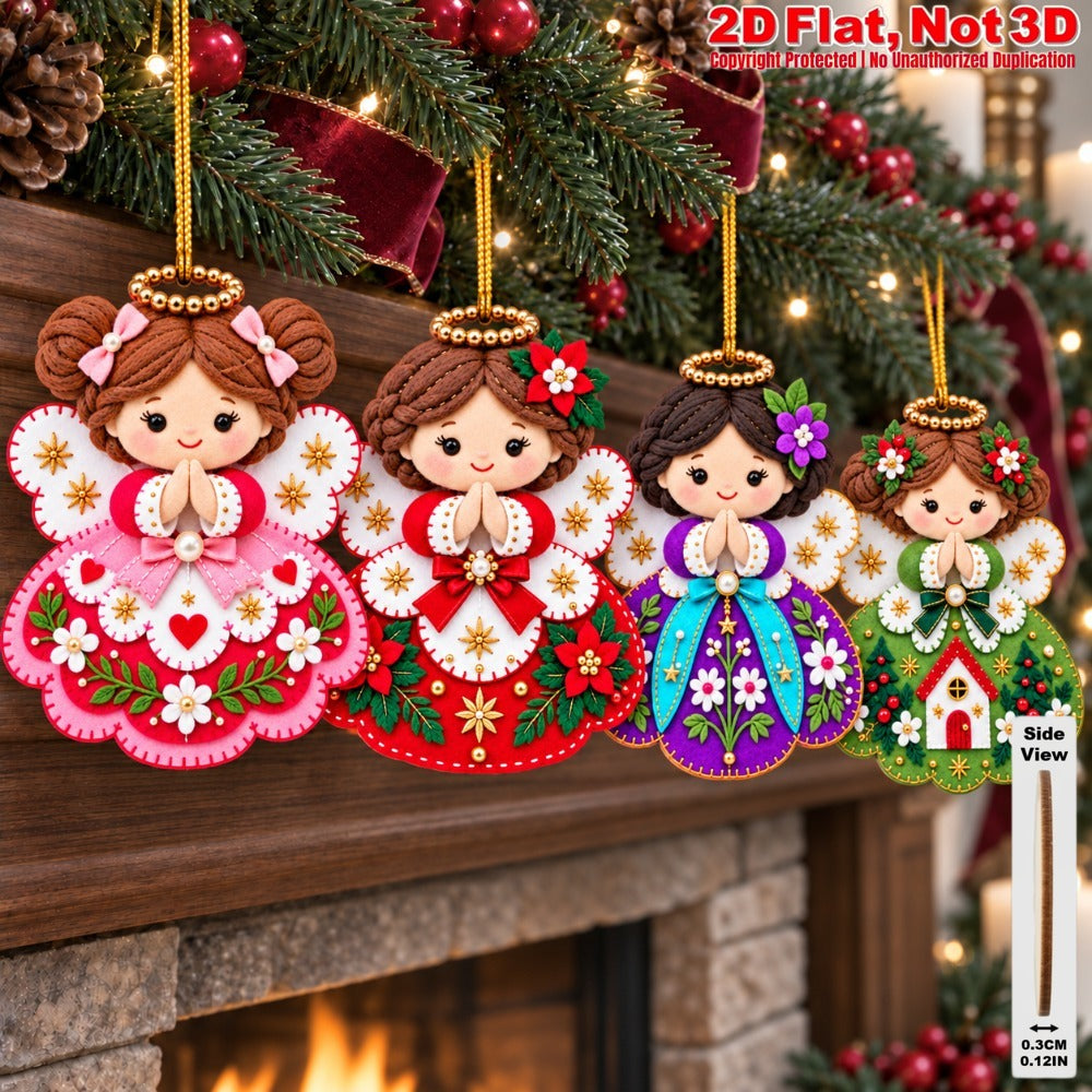 2D Flat 18Pcs Colorful Ornate Felt-Style Christmas Angel Wooden Ornaments, Gorgeous Angel Hanging Tree Toppers, Xmas Tree, Wall, Window, Door, Mantel, Porch Decor & Holiday Gift