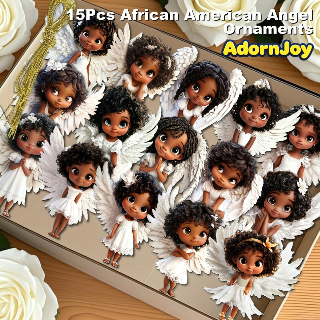 AdornJoy - Gorgeous Angel – Graceful 3mm Wooden Christmas Ornament, 2D Flat Angel Tree Decoration, 15 Piece Sets