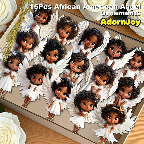 AdornJoy - Gorgeous Angel – Graceful 3mm Wooden Christmas Ornament, 2D Flat Angel Tree Decoration, 15 Piece Sets
