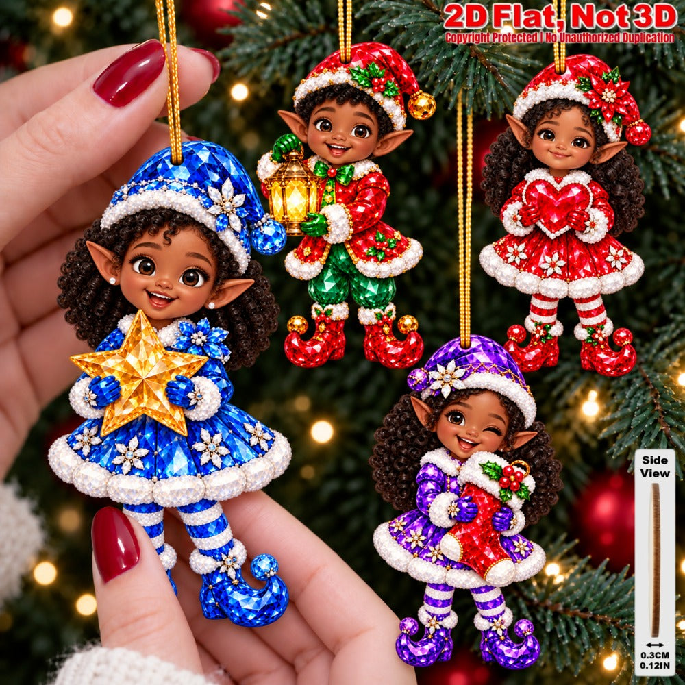 2D Flat 12Pcs Colorful Ornate Ethnic Christmas Elf Wooden Ornaments, Gorgeous Black Elf Hanging Tree Toppers, Xmas Tree, Wall, Window, Door, Mantel, Porch Decor & Holiday Gift