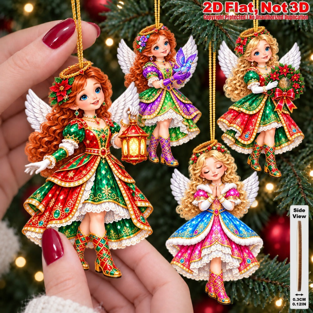 2D Flat 18Pcs Colorful Ornate Christmas Angel Wooden Ornaments, Gorgeous Winged Angel Hanging Tree Toppers, Xmas Tree, Wall, Window, Door, Mantel, Porch Decor & Holiday Gift