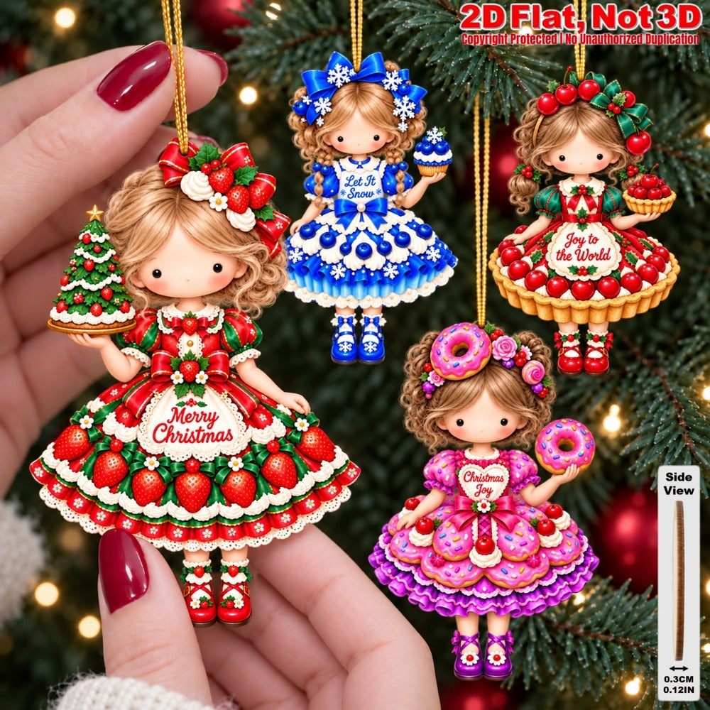 2D Flat 12Pcs Christmas Sweet Holiday Girl Wooden Ornaments, Girl with Festive Christmas Greetings Quotes, Vibrant Xmas Hanging Tree Toppers, Xmas Tree, Wall, Window, Door, Mantel, Porch Decor & Holiday Gift