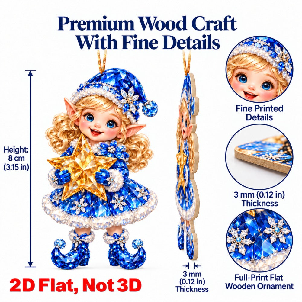 2D Flat 18Pcs Colorful Gem Style Christmas Elf Wooden Ornaments, Vibrant Elf Hanging Tree Toppers, Xmas Tree, Wall, Window, Door, Mantel, Porch Decor & Holiday Gift