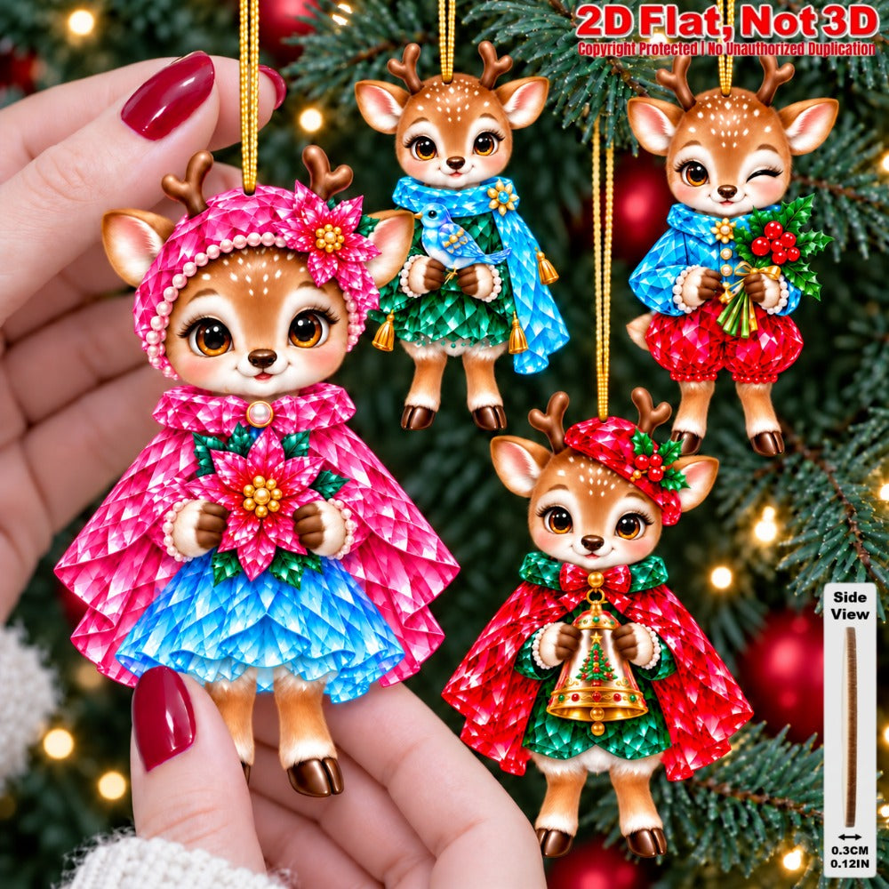 2D Flat 12Pcs Colorful Ornate Christmas Reindeer Wooden Ornaments, Gorgeous Reindeer Hanging Tree Toppers, Xmas Tree, Wall, Window, Door, Mantel, Porch Decor & Holiday Gift