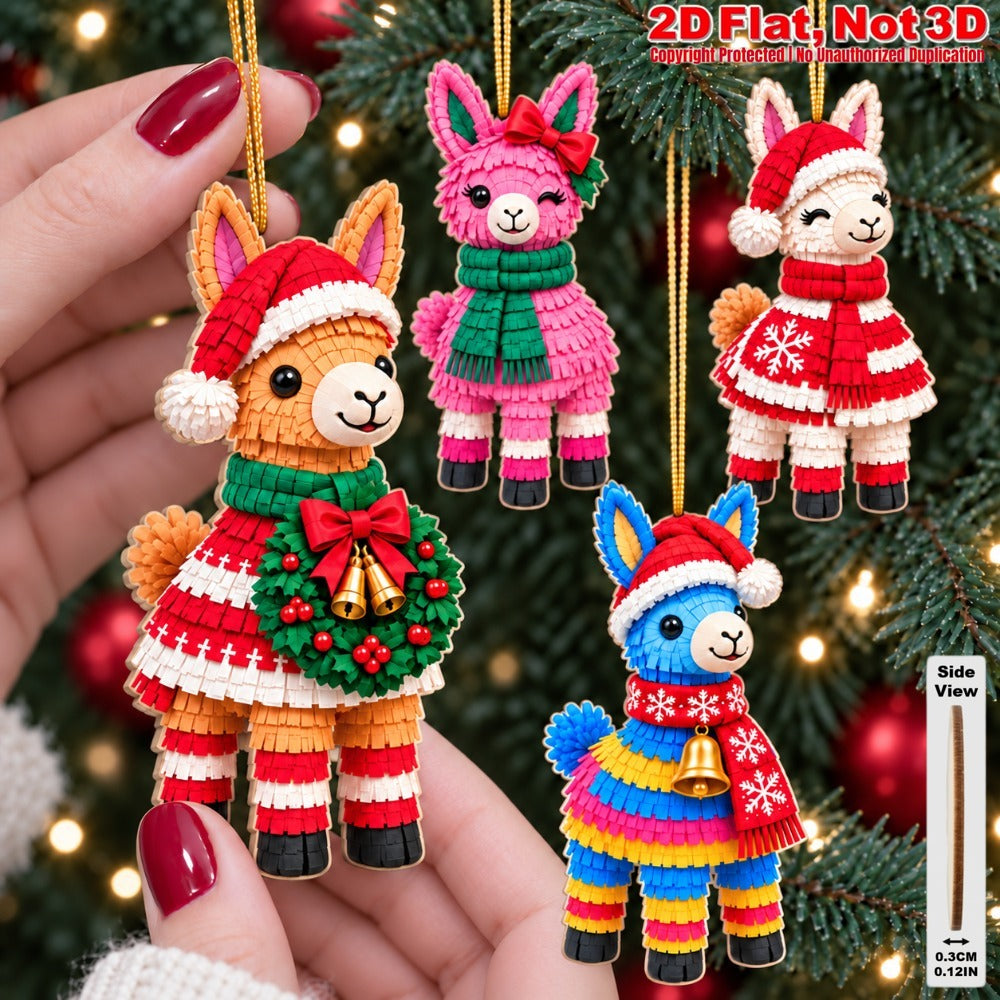 2D Flat 18Pcs Christmas Colorful Knitted Style Llama Wooden Ornaments, Vibrant Xmas Hanging Tree Toppers, Xmas Tree, Wall, Window, Door, Mantel, Porch Decor & Holiday Gift
