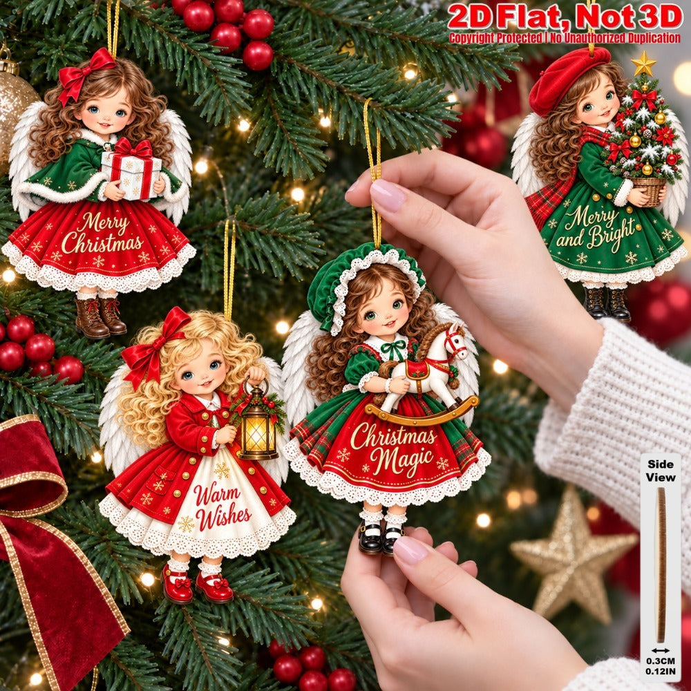 2D Flat 12Pcs Christmas Angel Wooden Ornaments, Festive Quote Printed Angel Hanging Tree Toppers, Xmas Tree, Wall, Window, Door, Mantel, Porch Decor & Holiday Gift