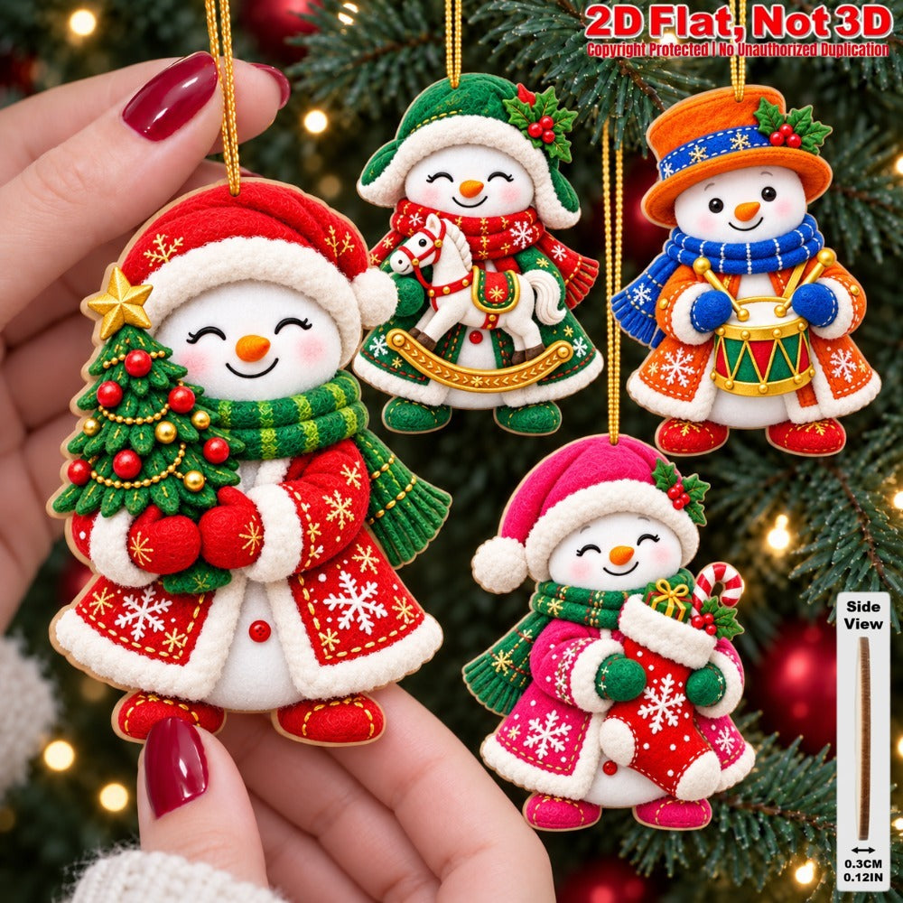 2D Flat 18Pcs Colorful Ornate Felt-Style Snowman Wooden Ornaments, Gorgeous Festive Snowman Hanging Tree Toppers, Xmas Tree, Wall, Window, Door, Mantel, Porch Decor & Holiday Gift