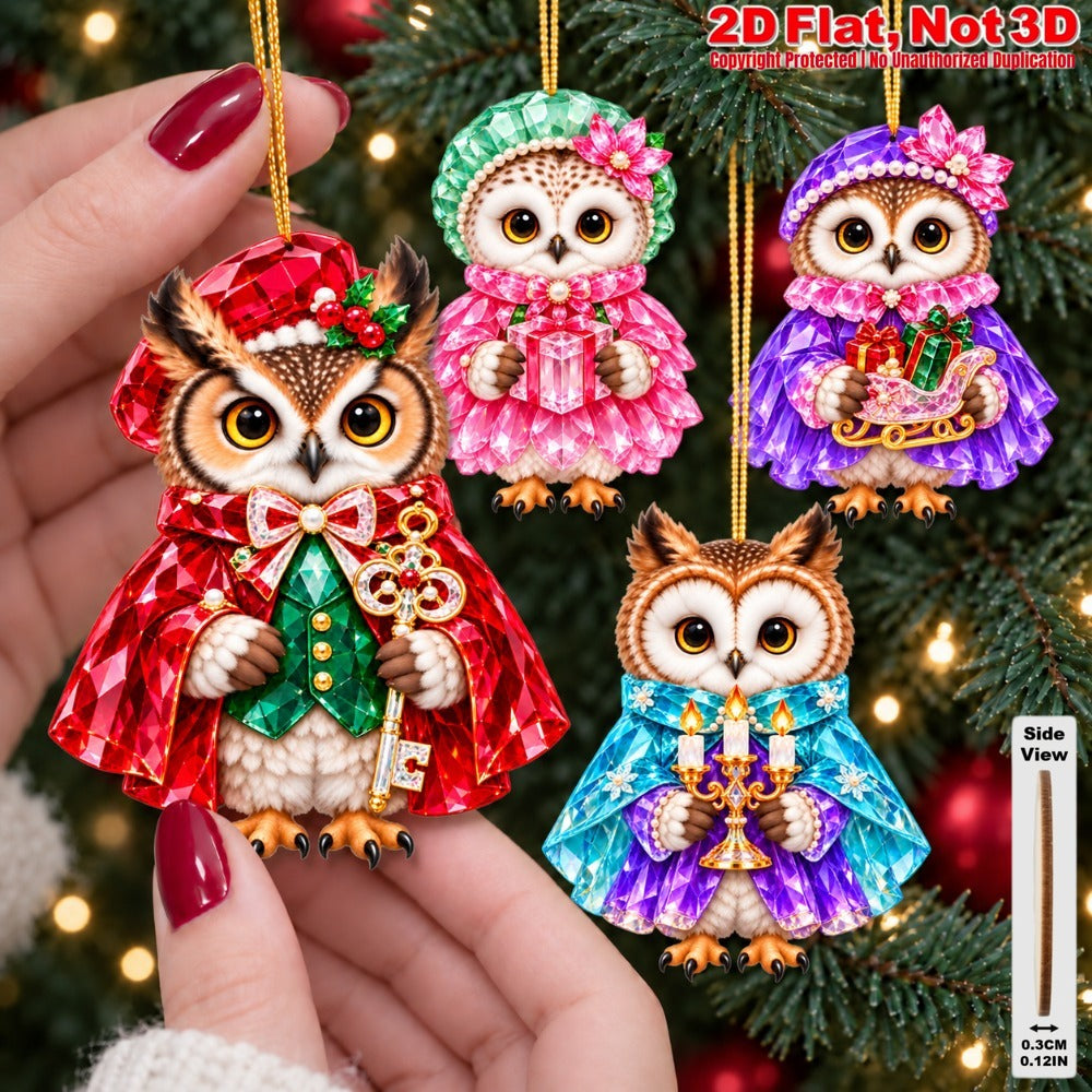 2D Flat 18Pcs Colorful Ornate Christmas Owl Wooden Ornaments, Gorgeous Owl Hanging Tree Toppers, Xmas Tree, Wall, Window, Door, Mantel, Porch Decor & Holiday Gift