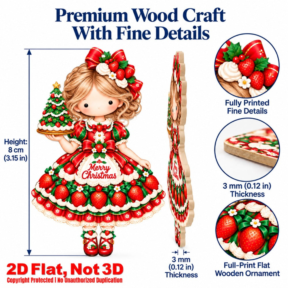 2D Flat 12Pcs Christmas Sweet Holiday Girl Wooden Ornaments, Girl with Festive Christmas Greetings Quotes, Vibrant Xmas Hanging Tree Toppers, Xmas Tree, Wall, Window, Door, Mantel, Porch Decor & Holiday Gift