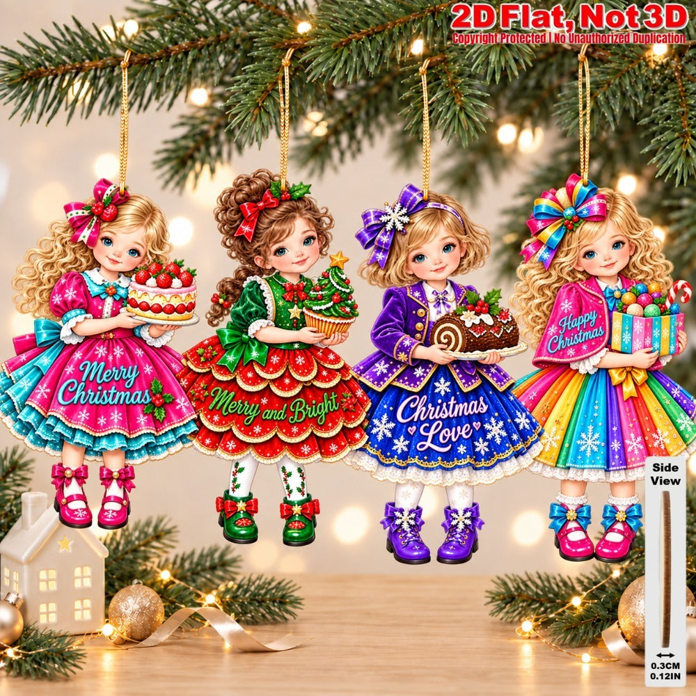 2D Flat 18Pcs Christmas Holiday Girl Wooden Ornaments, Girl with Festive Christmas Greetings Quotes, Vibrant Xmas Hanging Tree Toppers, Xmas Tree, Wall, Window, Door, Mantel, Porch Decor & Holiday Gift