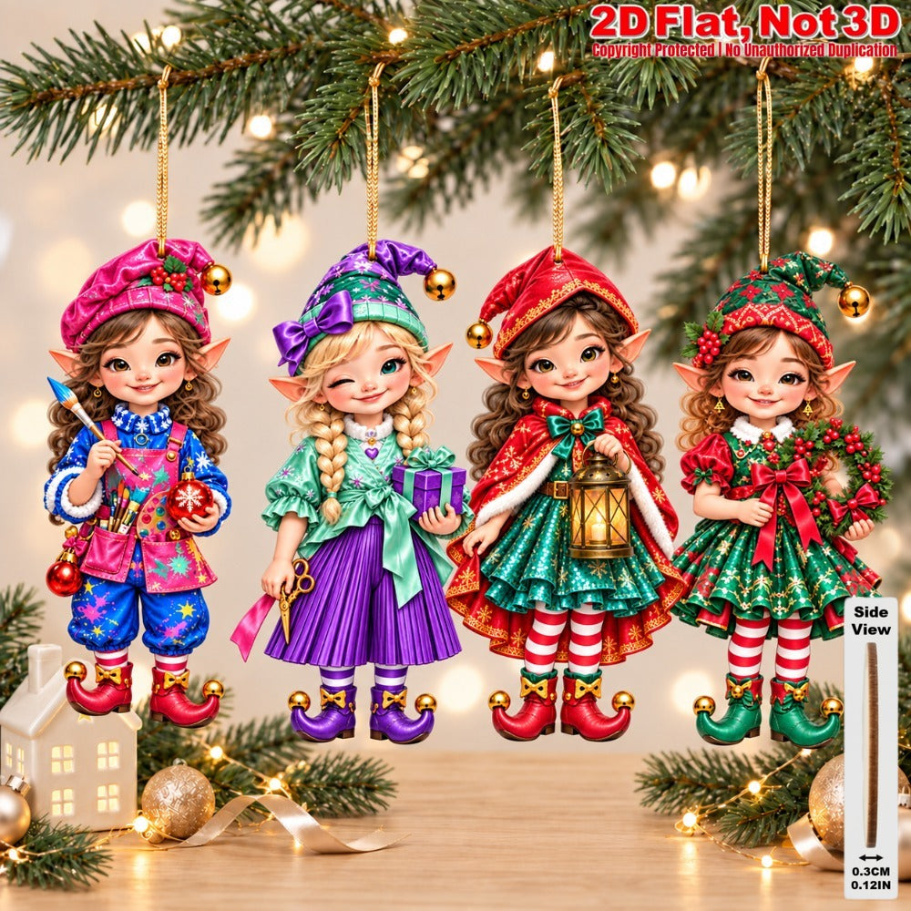 2D Flat 18Pcs Colorful Vintage Christmas Elf Wooden Ornaments, Retro Elf Hanging Tree Toppers, Xmas Tree, Wall, Window, Door, Mantel, Porch Decor & Holiday Gift