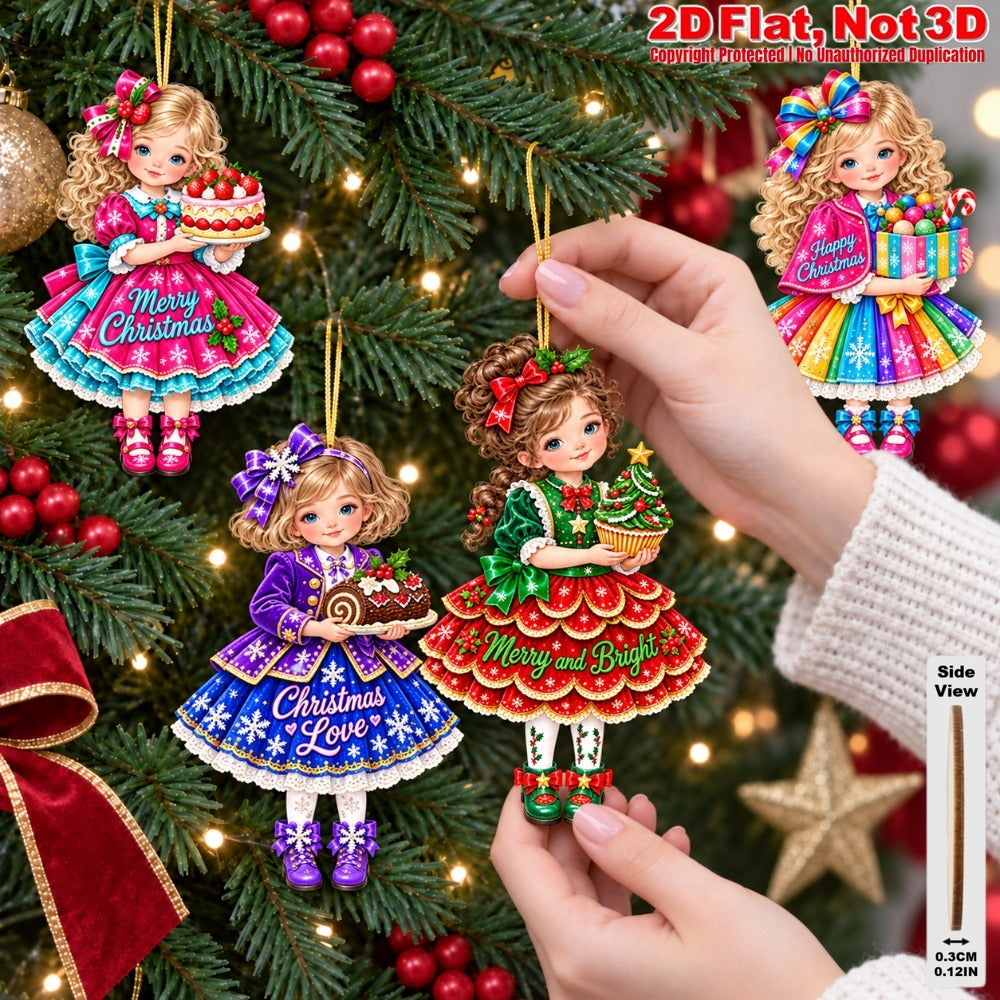 2D Flat 12Pcs Christmas Holiday Girl Wooden Ornaments, Girl with Festive Christmas Greetings Quotes, Vibrant Xmas Hanging Tree Toppers, Xmas Tree, Wall, Window, Door, Mantel, Porch Decor & Holiday Gift