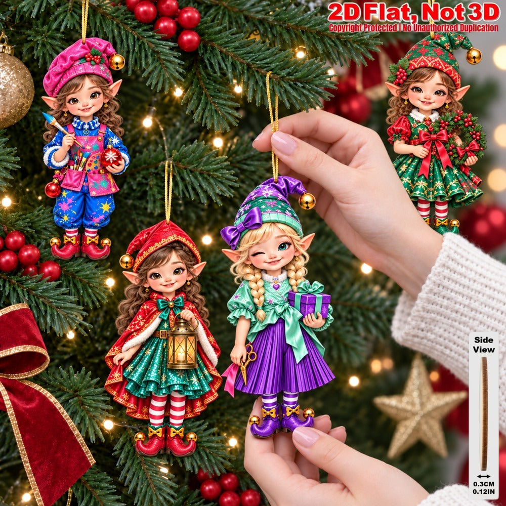 2D Flat 12Pcs Colorful Vintage Christmas Elf Wooden Ornaments, Retro Elf Hanging Tree Toppers, Xmas Tree, Wall, Window, Door, Mantel, Porch Decor & Holiday Gift