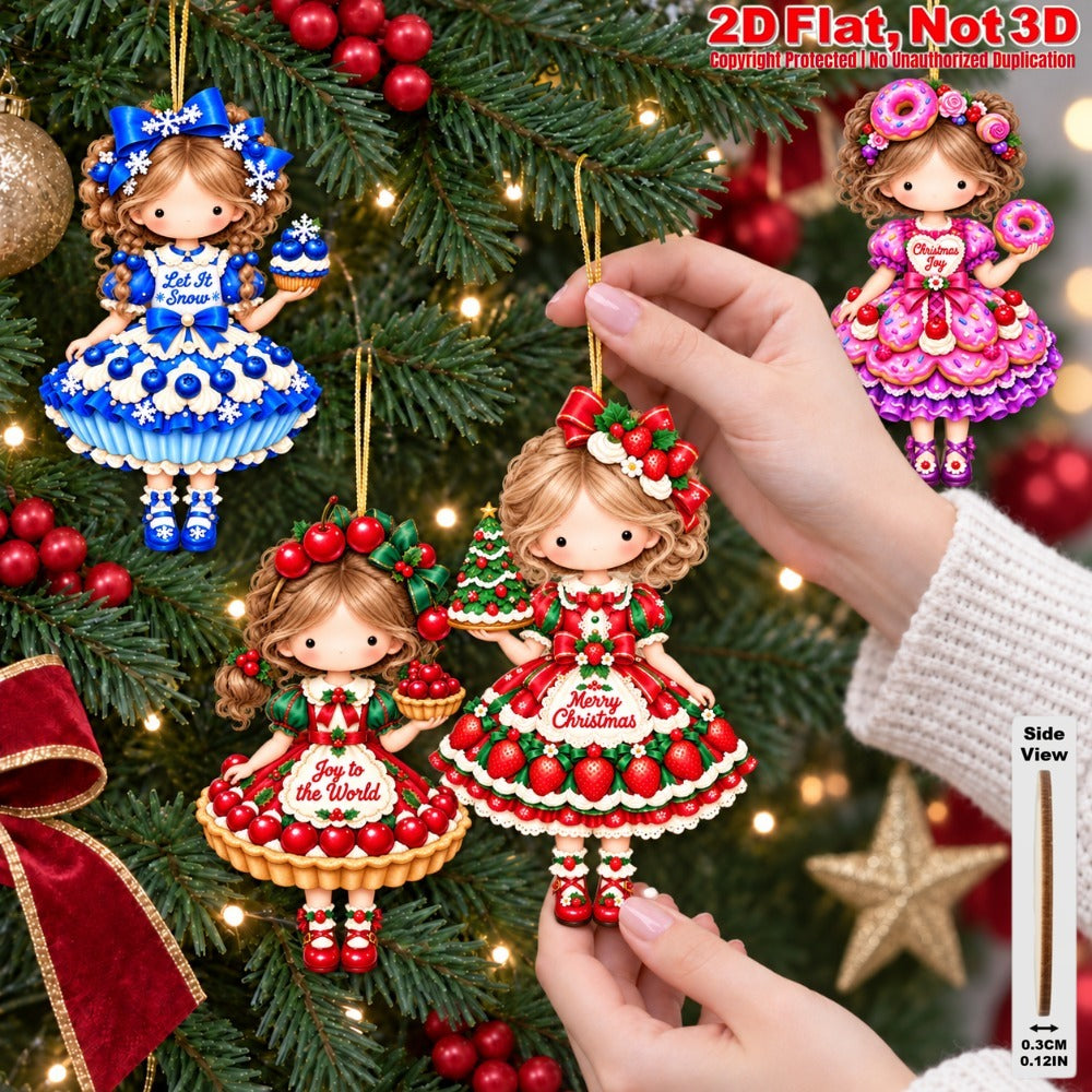 2D Flat 18Pcs Christmas Sweet Holiday Girl Wooden Ornaments, Girl with Festive Christmas Greetings Quotes, Vibrant Xmas Hanging Tree Toppers, Xmas Tree, Wall, Window, Door, Mantel, Porch Decor & Holiday Gift