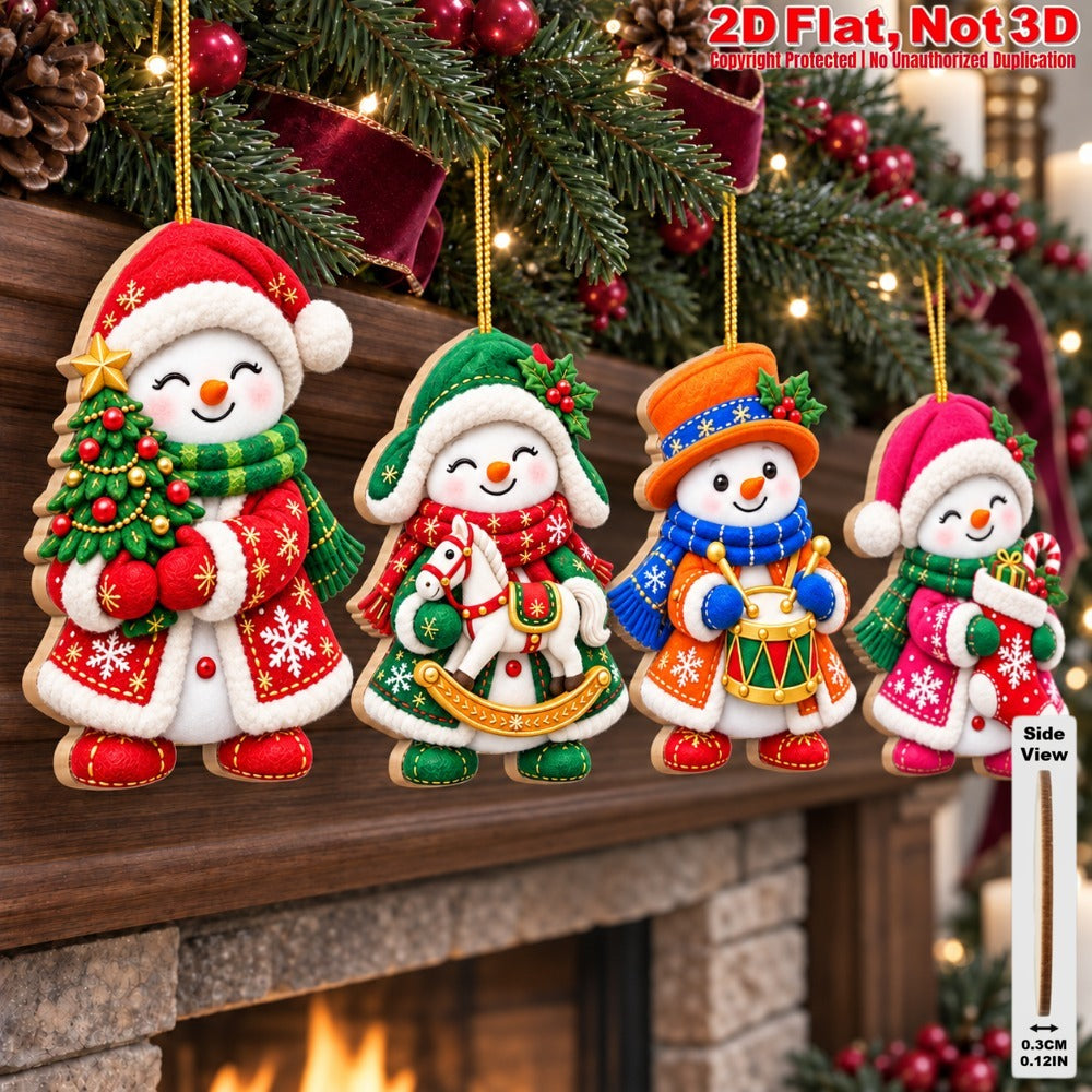 2D Flat 18Pcs Colorful Ornate Felt-Style Snowman Wooden Ornaments, Gorgeous Festive Snowman Hanging Tree Toppers, Xmas Tree, Wall, Window, Door, Mantel, Porch Decor & Holiday Gift