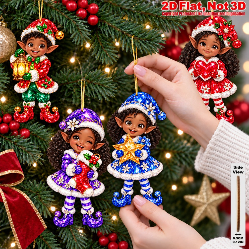 2D Flat 18Pcs Colorful Ornate Ethnic Christmas Elf Wooden Ornaments, Gorgeous Black Elf Hanging Tree Toppers, Xmas Tree, Wall, Window, Door, Mantel, Porch Decor & Holiday Gift